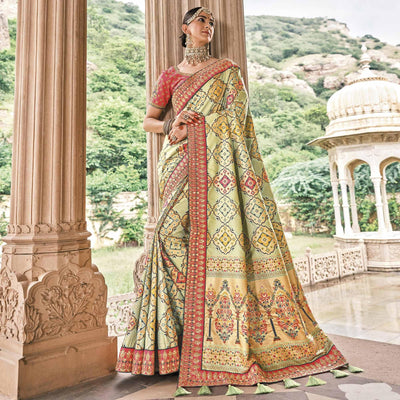 Light Green Festive Wear Plain & Hand Work  Pure Silk Saree