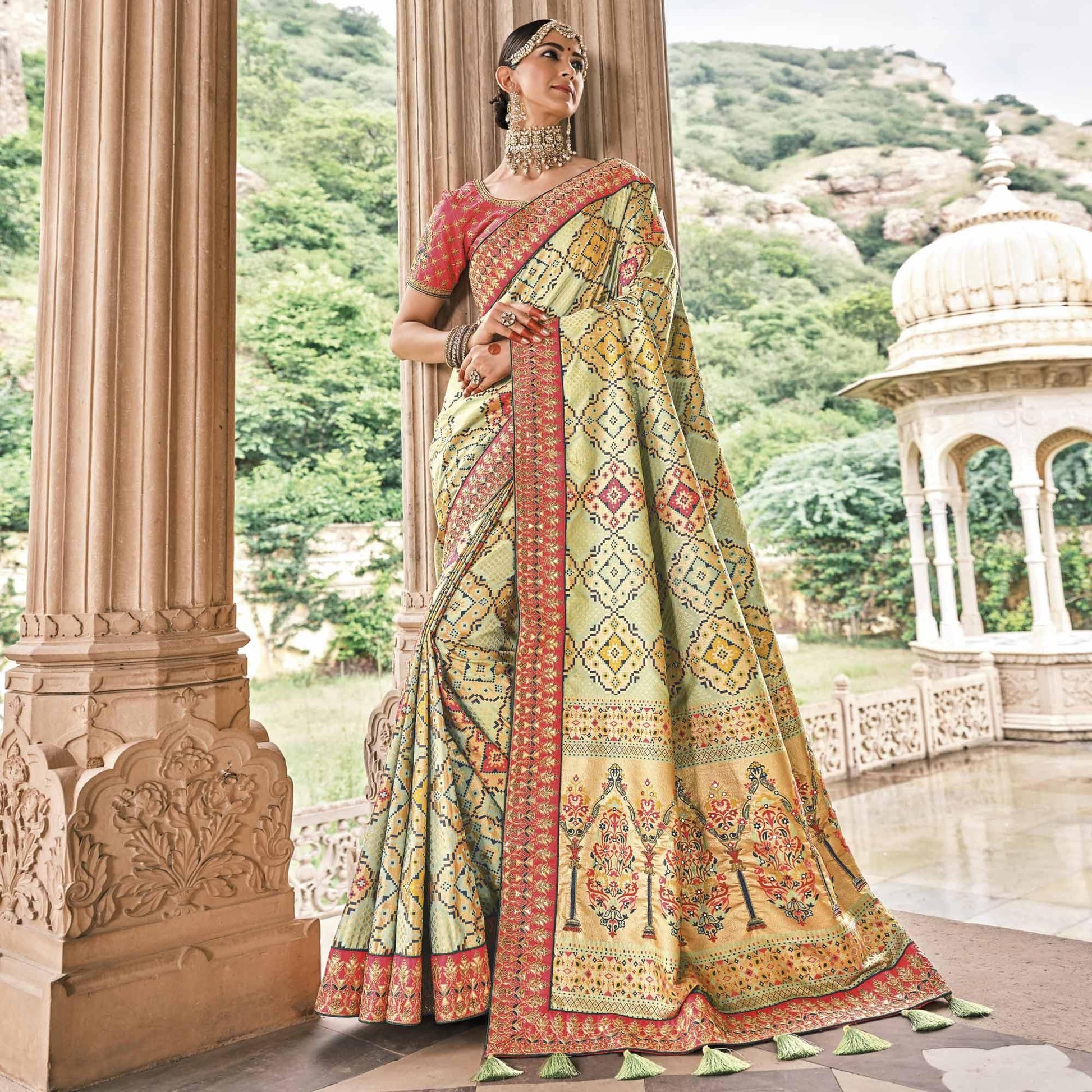 Light Green Festive Wear Plain & Hand Work  Pure Silk Saree