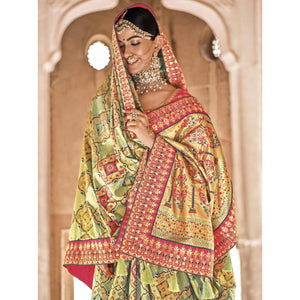 Light Green Festive Wear Plain & Hand Work  Pure Silk Saree