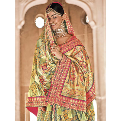 Light Green Festive Wear Plain & Hand Work  Pure Silk Saree