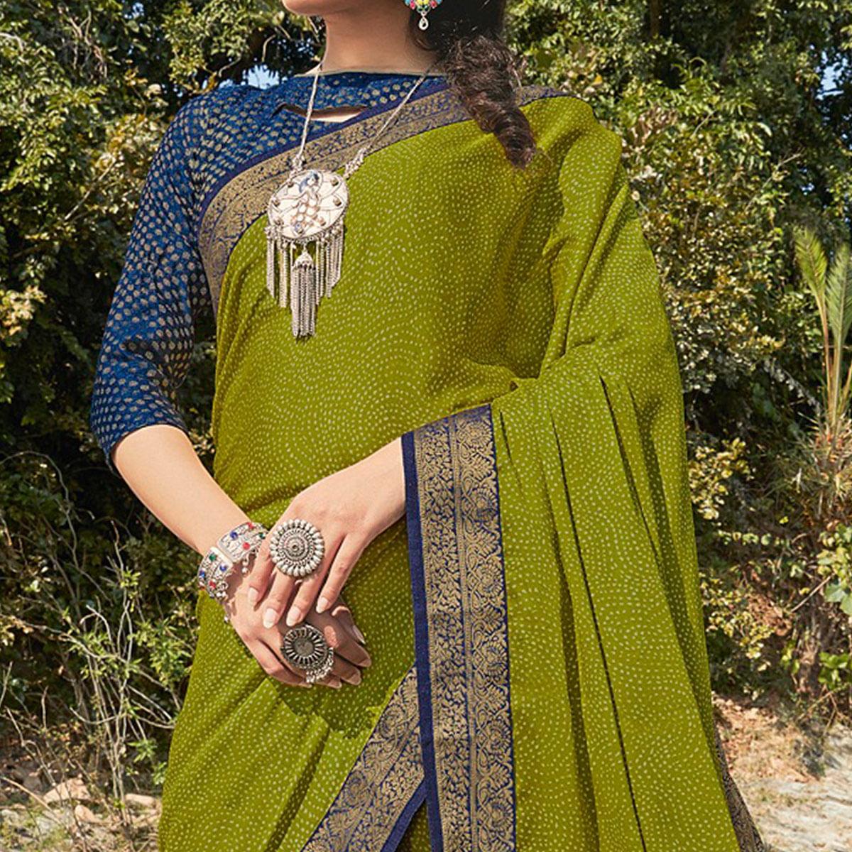 Light Green Festive Wear Printed Silk Saree