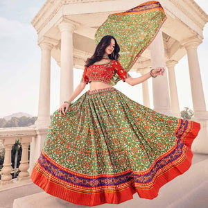 Light Green Festive Wear Satin Digital Geometrical Printed Lehenga Choli