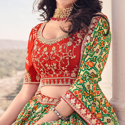 Light Green Festive Wear Satin Digital Geometrical Printed Lehenga Choli
