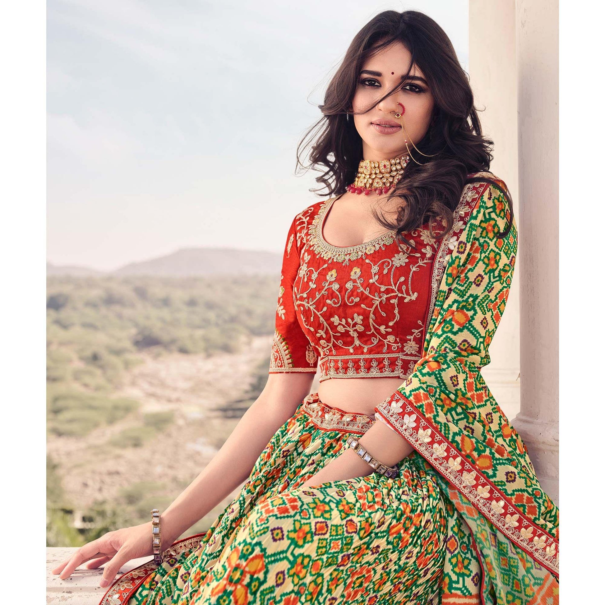 Light Green Festive Wear Satin Digital Geometrical Printed Lehenga Choli