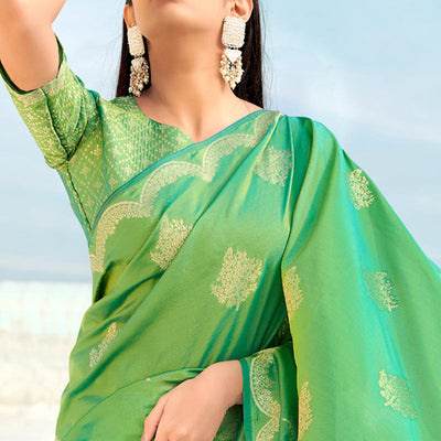Light Green Festive Wear Woven Banarasi Soft Silk Saree