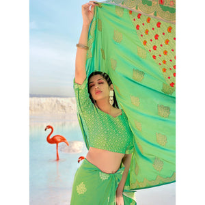 Light Green Festive Wear Woven Banarasi Soft Silk Saree