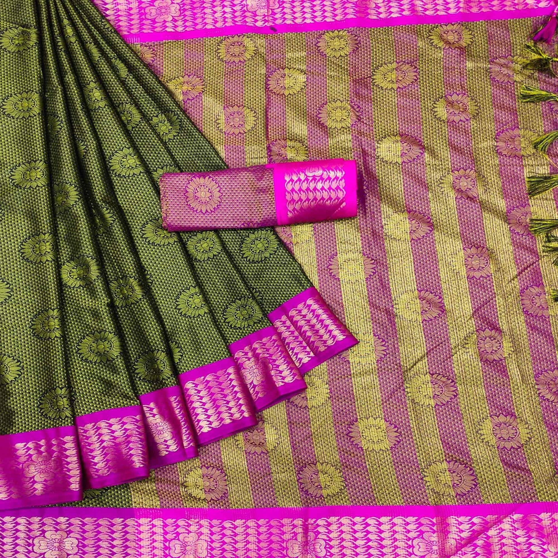 Light Green Festive Wear Woven Cotton Silk Saree