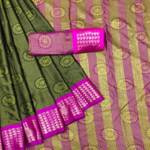 Light Green Festive Wear Woven Cotton Silk Saree
