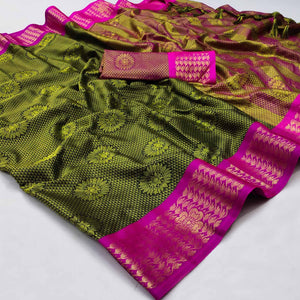 Light Green Festive Wear Woven Cotton Silk Saree