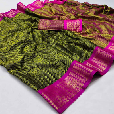 Light Green Festive Wear Woven Cotton Silk Saree