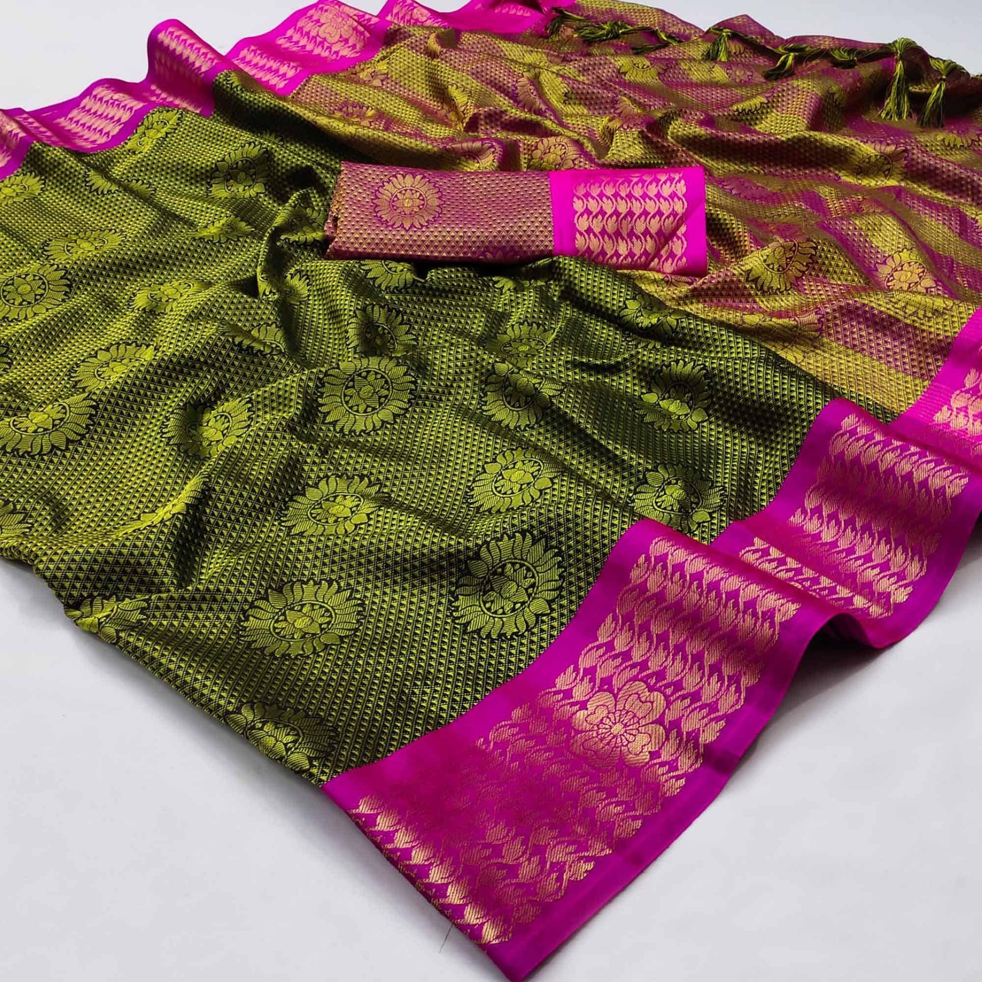 Light Green Festive Wear Woven Cotton Silk Saree