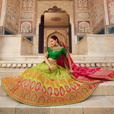 Light Green Festive Wear Woven Heavy Banarasi Silk Lehenga Choli