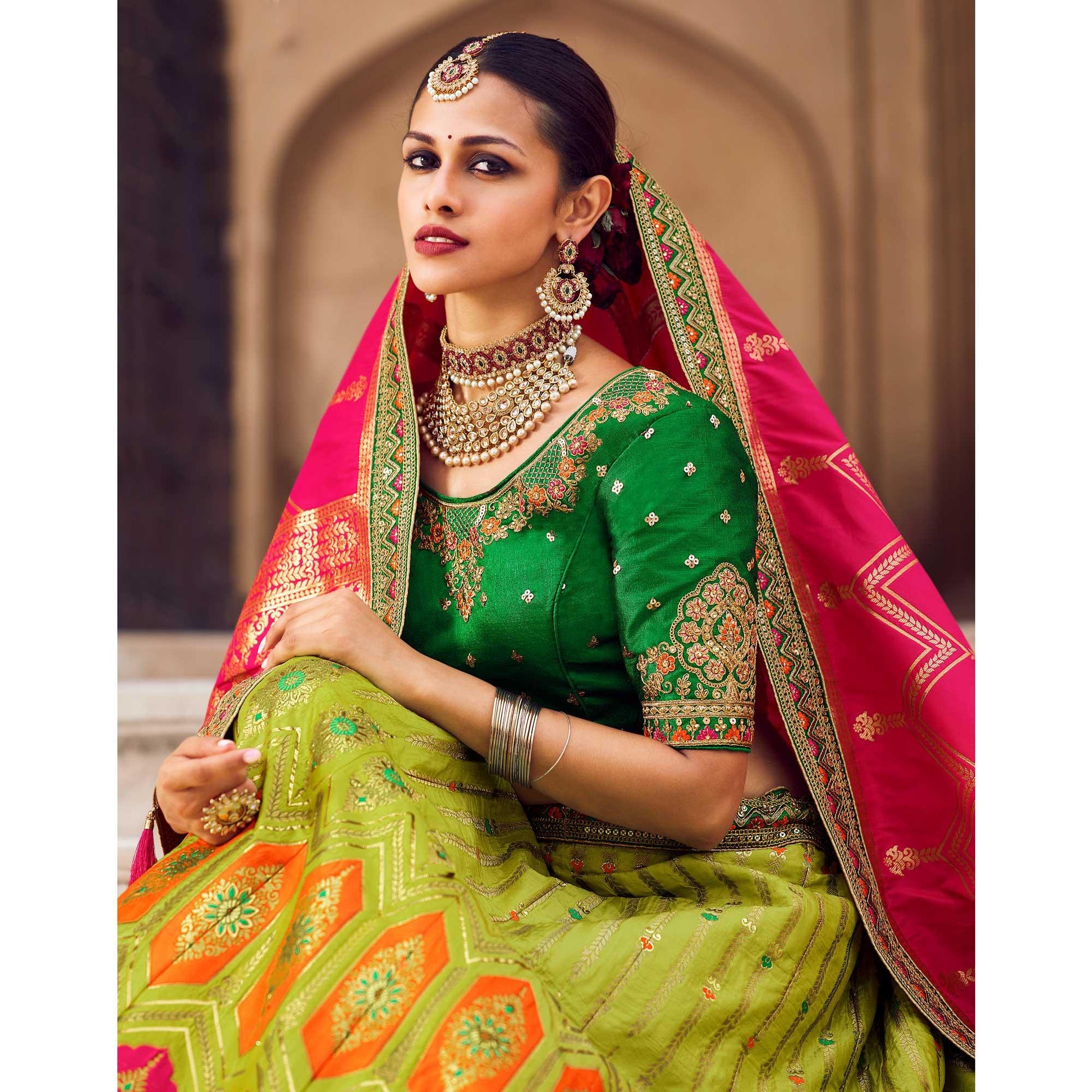 Light Green Festive Wear Woven Heavy Banarasi Silk Lehenga Choli