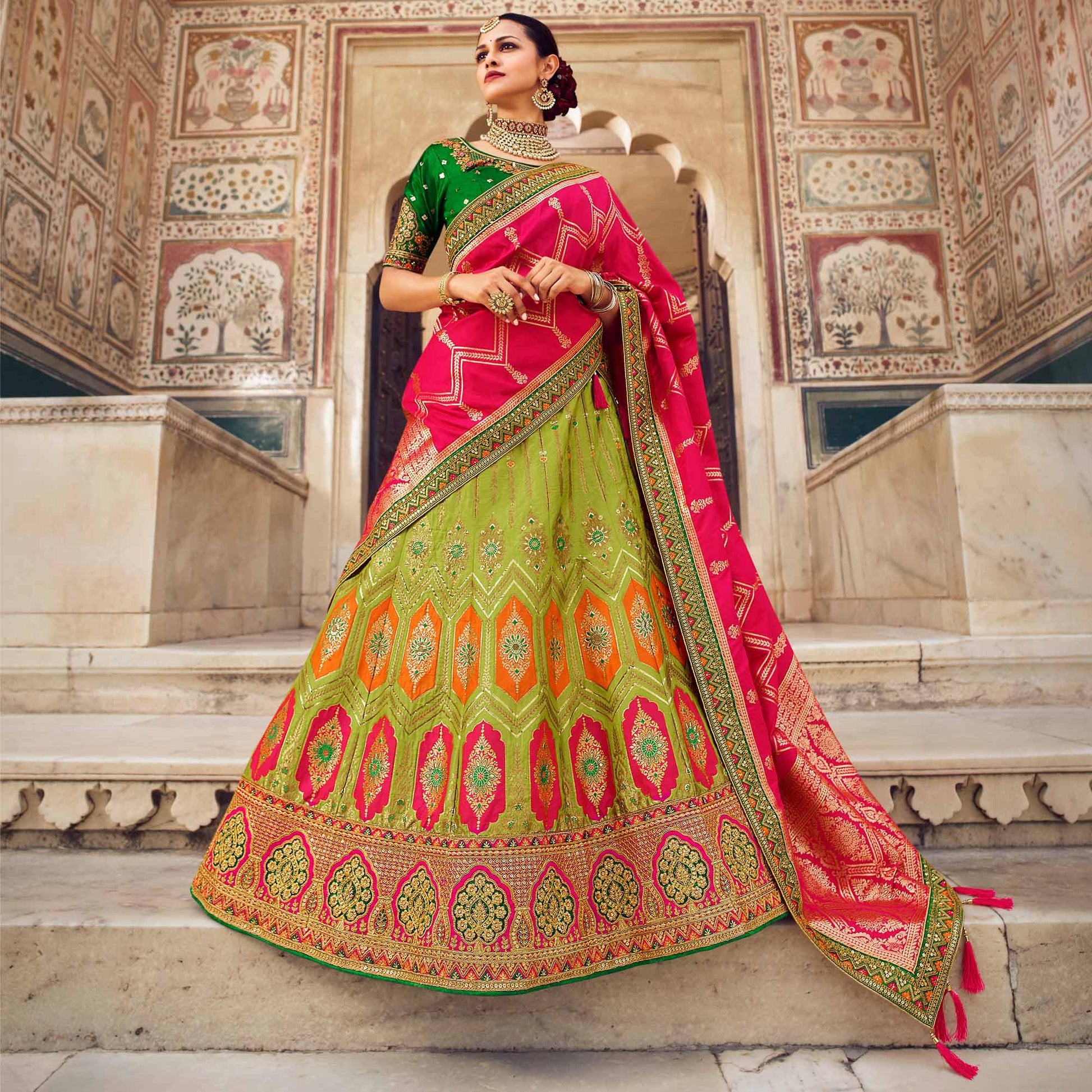 Light Green Festive Wear Woven Heavy Banarasi Silk Lehenga Choli