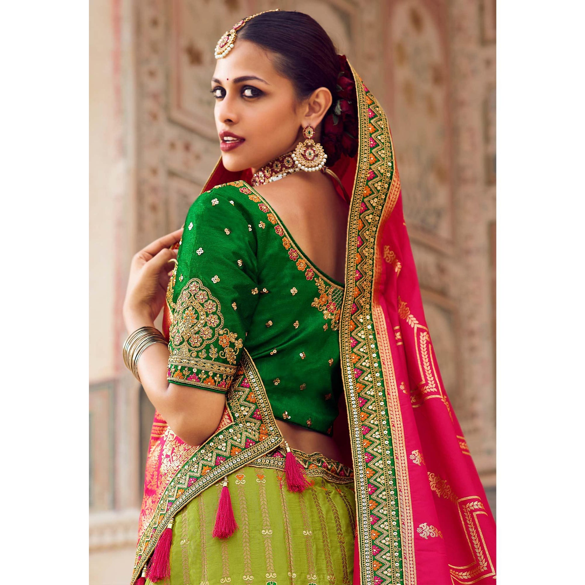 Light Green Festive Wear Woven Heavy Banarasi Silk Lehenga Choli