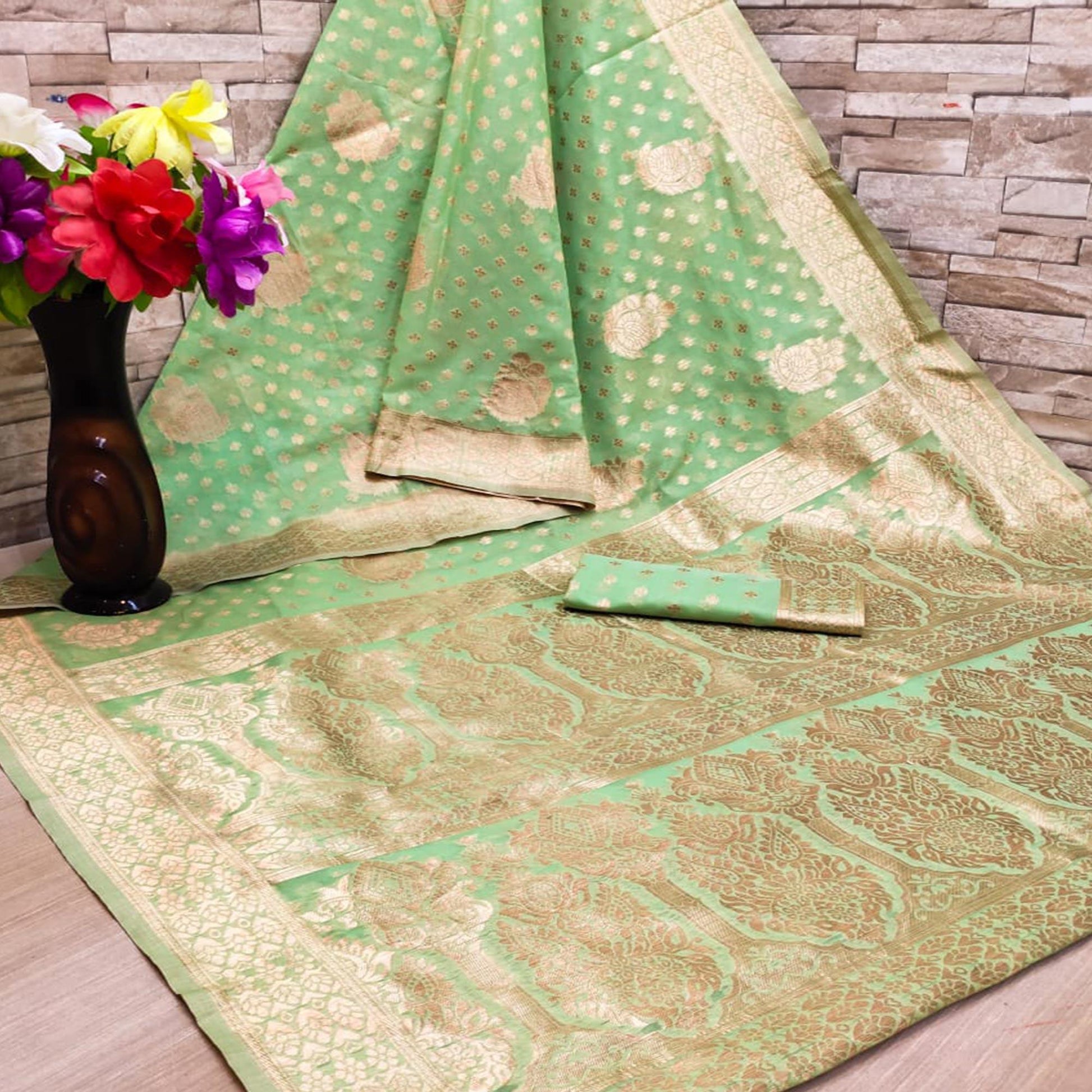 Light Green Festive Wear Woven Jacquard Silk Saree