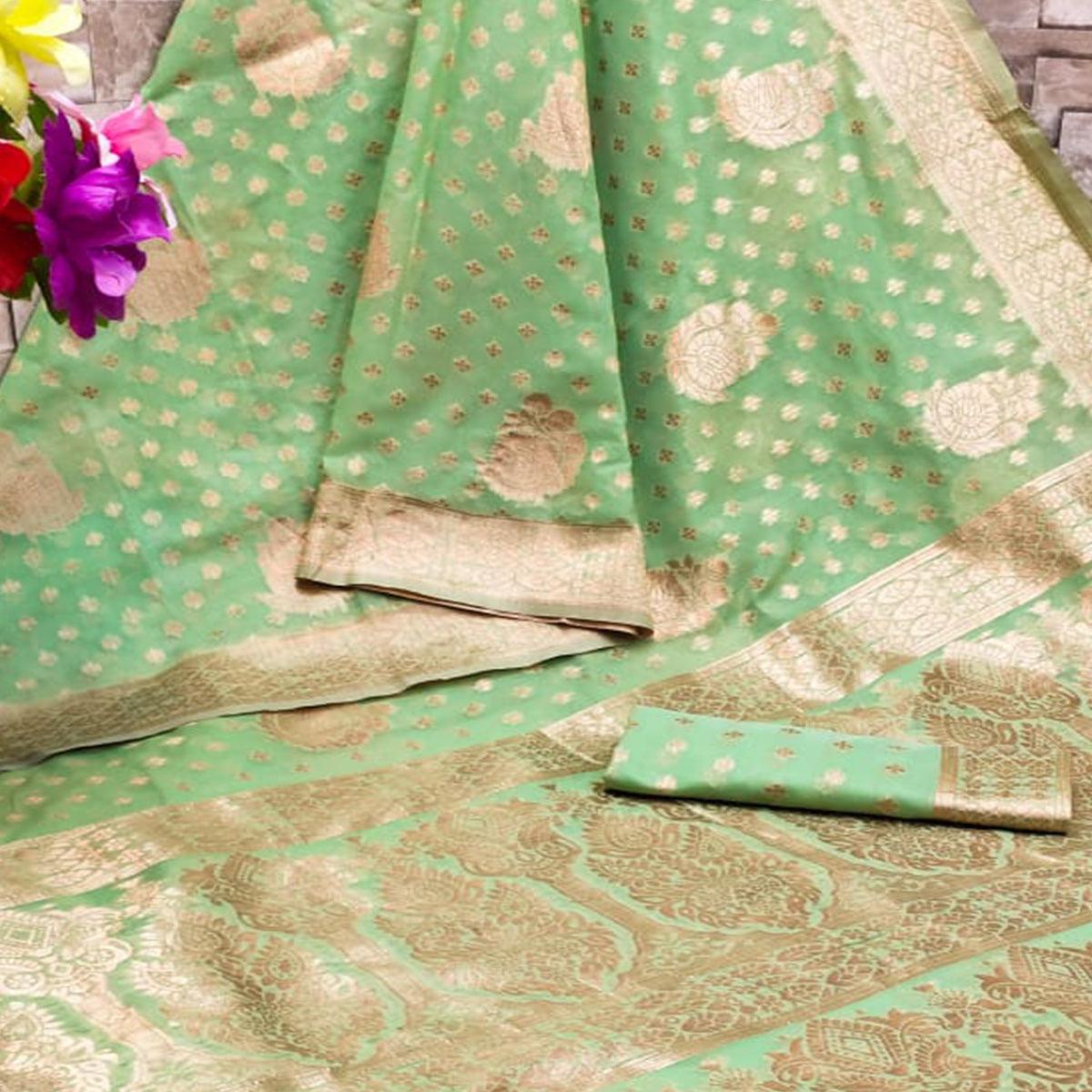 Light Green Festive Wear Woven Jacquard Silk Saree