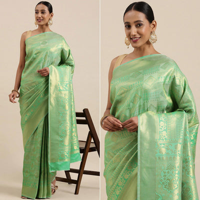 Light Green Festive Wear Woven Kanjivaram Silk Saree
