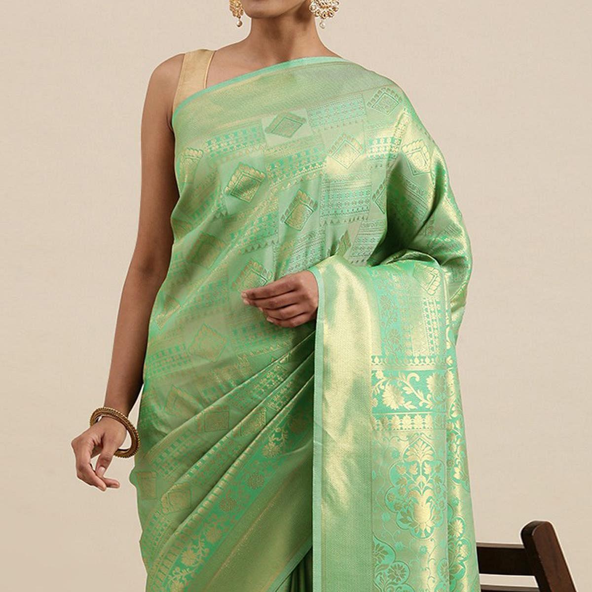 Light Green Festive Wear Woven Kanjivaram Silk Saree