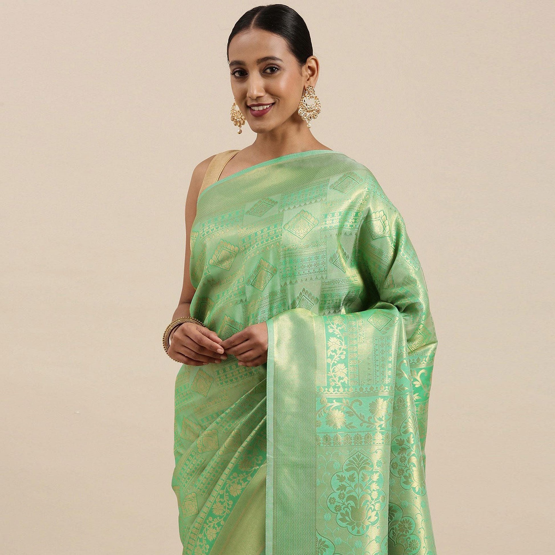 Light Green Festive Wear Woven Kanjivaram Silk Saree