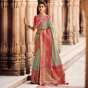 Light Green Festive Wear Woven Silk Saree
