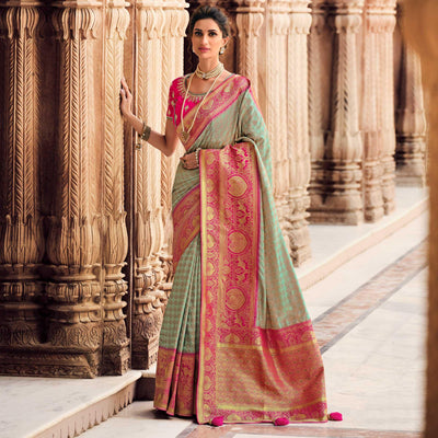 Light Green Festive Wear Woven Silk Saree