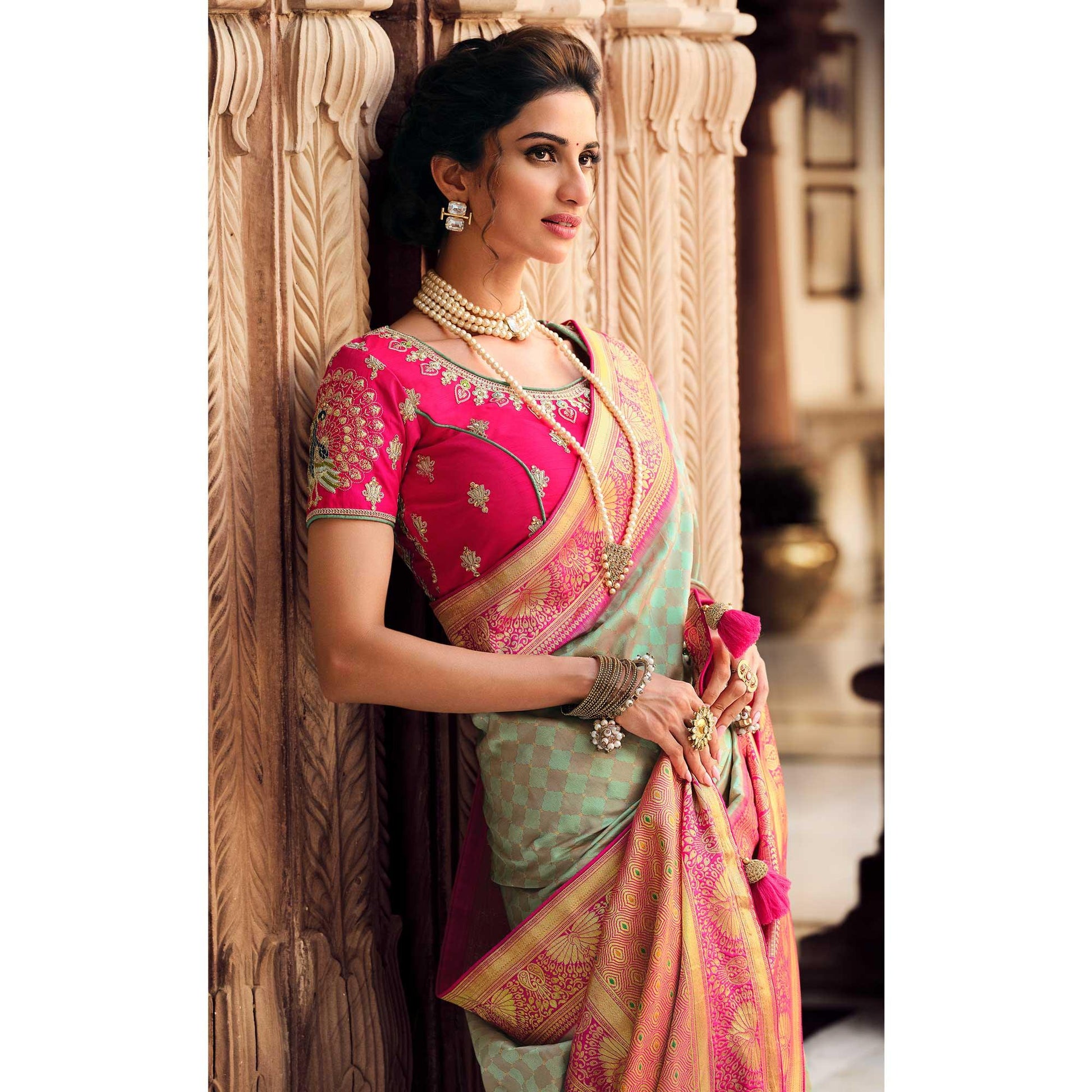 Light Green Festive Wear Woven Silk Saree