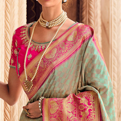 Light Green Festive Wear Woven Silk Saree