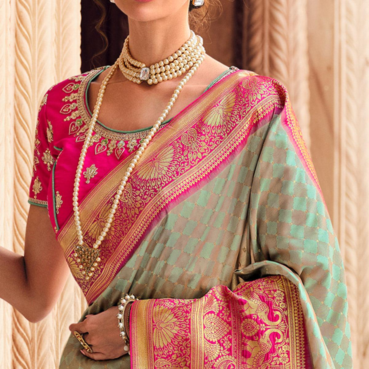 Light Green Festive Wear Woven Silk Saree