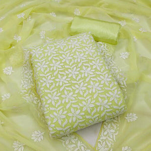Light Green Floral Embroidered Georgette Dress Material