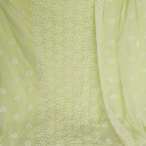 Light Green Floral Embroidered Georgette Dress Material