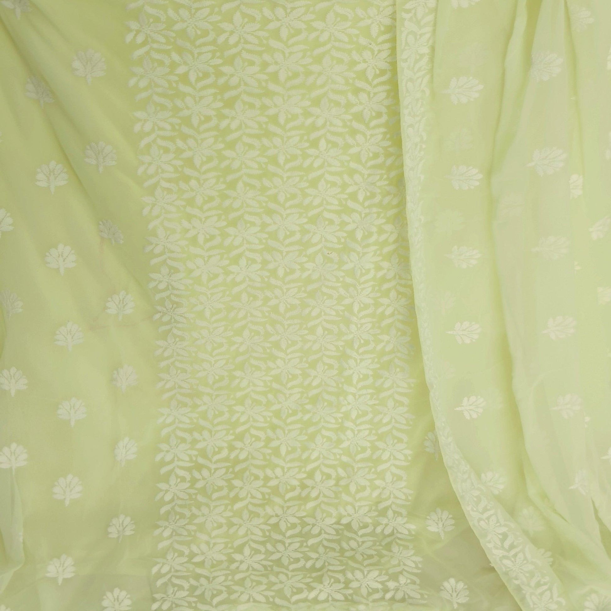Light Green Floral Embroidered Georgette Dress Material