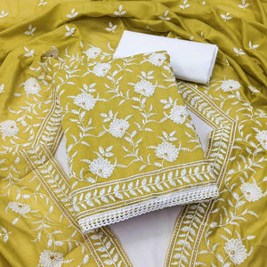 Light Green Floral Embroidered Muslin Dress Material