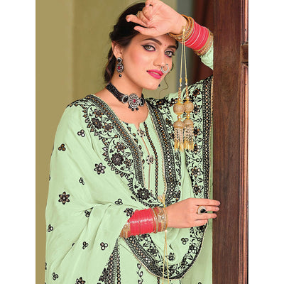 Light Green Partywear Designer Floral Embroidered Georgette Palazzo Suit