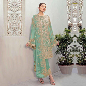 Light Green Partywear Embroidered Georgette Pakistani Suit