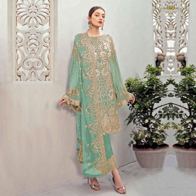 Light Green Partywear Embroidered Georgette Pakistani Suit