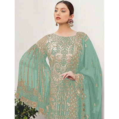 Light Green Partywear Embroidered Georgette Pakistani Suit