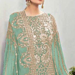 Light Green Partywear Embroidered Georgette Pakistani Suit