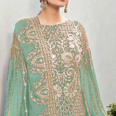 Light Green Partywear Embroidered Georgette Pakistani Suit