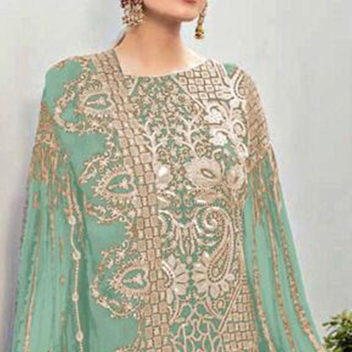 Light Green Partywear Embroidered Georgette Pakistani Suit