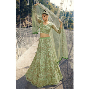 Light Green Partywear Floral Heavy Embroidered Net Lehenga Choli