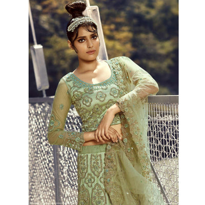 Light Green Partywear Floral Heavy Embroidered Net Lehenga Choli