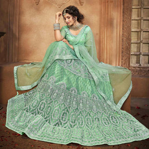 Light Green  Partywear Multi Sequins Embroidered Net Lehenga Choli