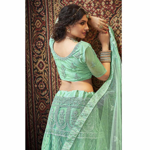 Light Green  Partywear Multi Sequins Embroidered Net Lehenga Choli
