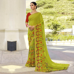 Light Green Partywear Printed Georgette Saree