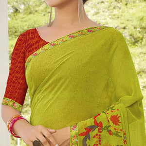 Light Green Partywear Printed Georgette Saree
