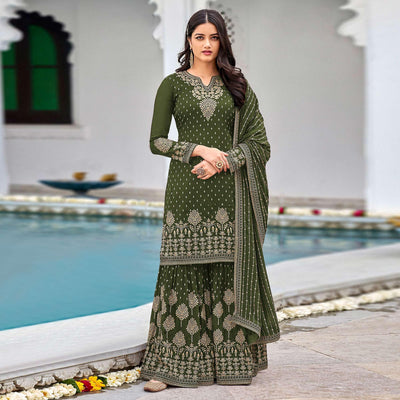 Light Green Partywear Sequins & Embroidered Faux Georgette Salwar Suit