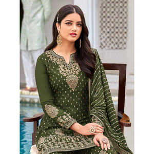 Light Green Partywear Sequins & Embroidered Faux Georgette Salwar Suit