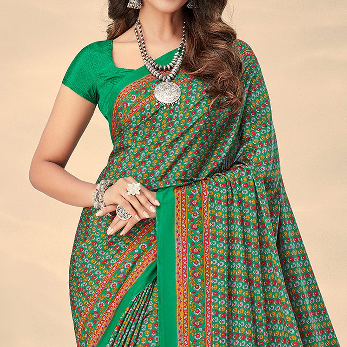 Light Green Printed Crepe Saree