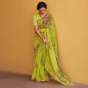 Light Green Printed Georgette Saree